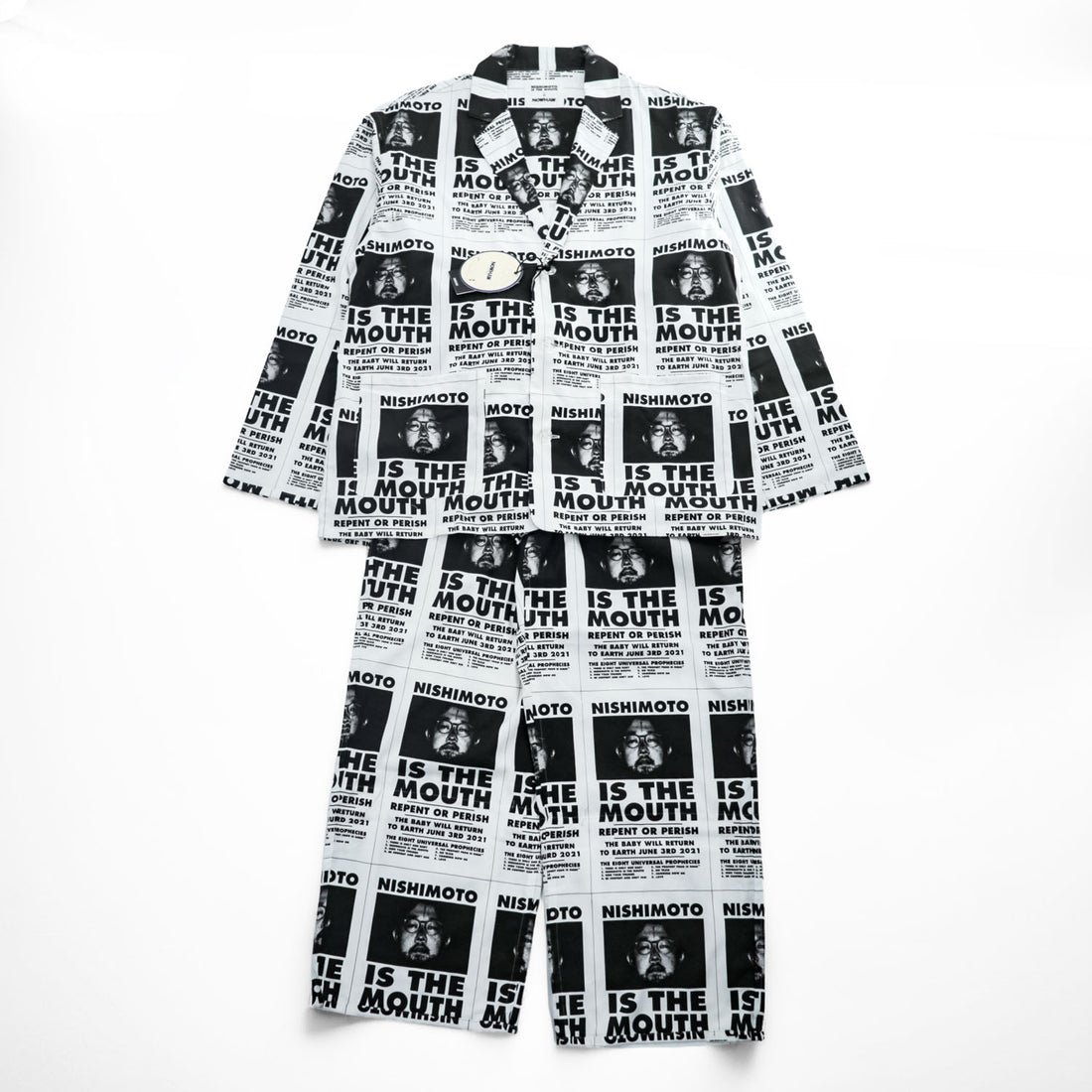 NOWHAW × NISHIMOTO IS THE MOUTH 日本製 パジャマ セットアップ L ホワイト 総柄 day PAJAMA NIMNH-02