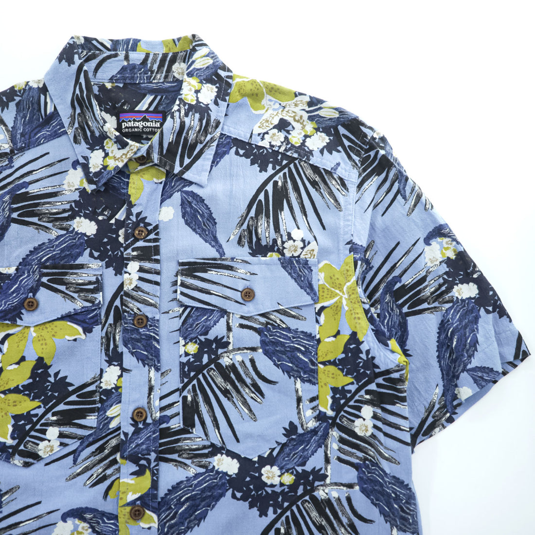 Patagonia M’s Steersman Shirt STY52931SP17 Blue Floral Tropical Organic Cotton Short Sleeve Button Up