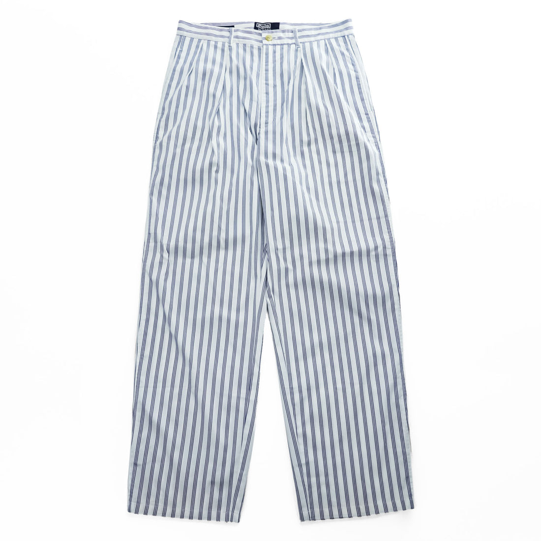 Polo Ralph Lauren 90年代 ヴィンテージ ワイド ストライプ スラックス パンツ L ブルー ホワイト 2タック プリーツ THE CLASSIC GOLF PANT