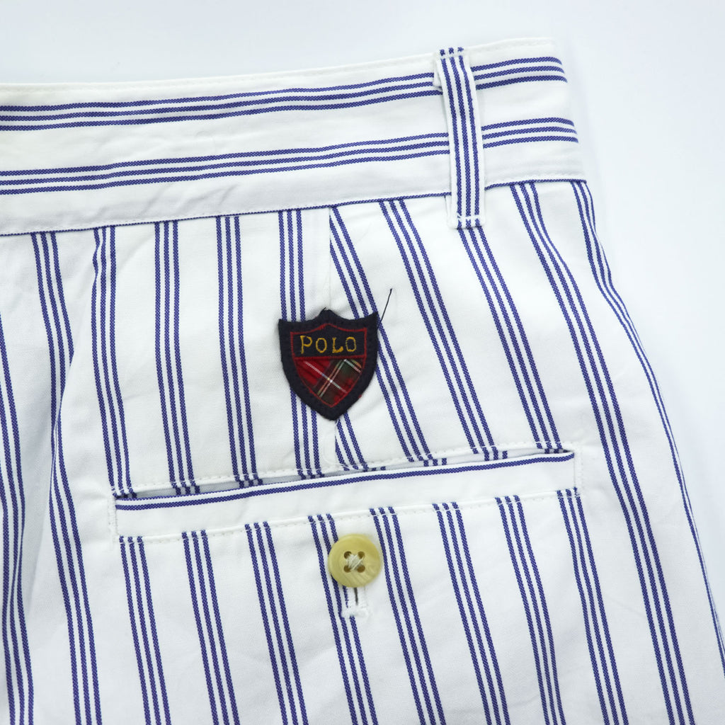 Polo Ralph Lauren 90年代 ヴィンテージ ワイド ストライプ スラックス パンツ L ブルー ホワイト 2タック プリーツ THE CLASSIC GOLF PANT