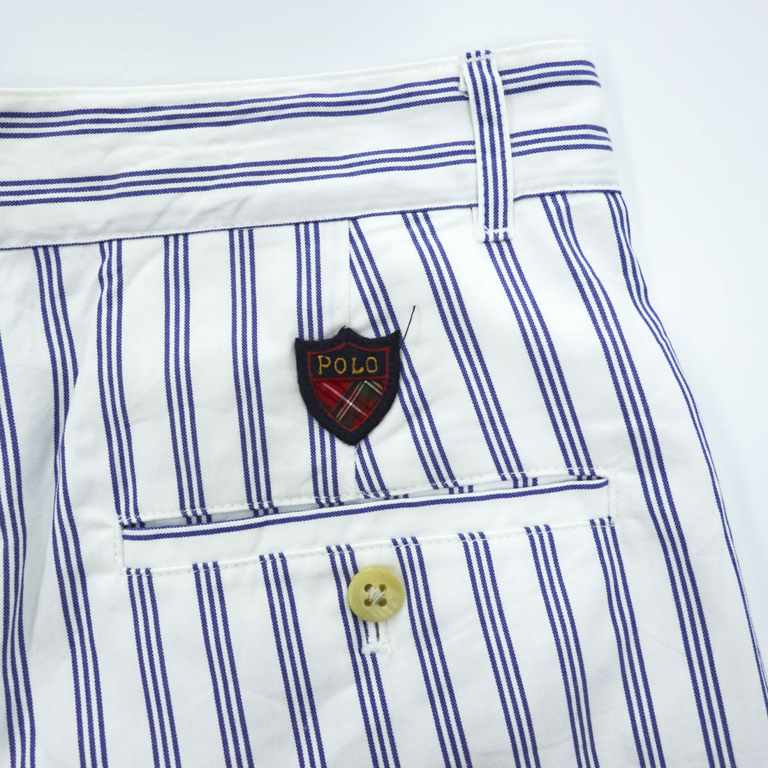 Polo Ralph Lauren 90年代 ヴィンテージ ワイド ストライプ スラックス パンツ L ブルー ホワイト 2タック プリーツ THE CLASSIC GOLF PANT