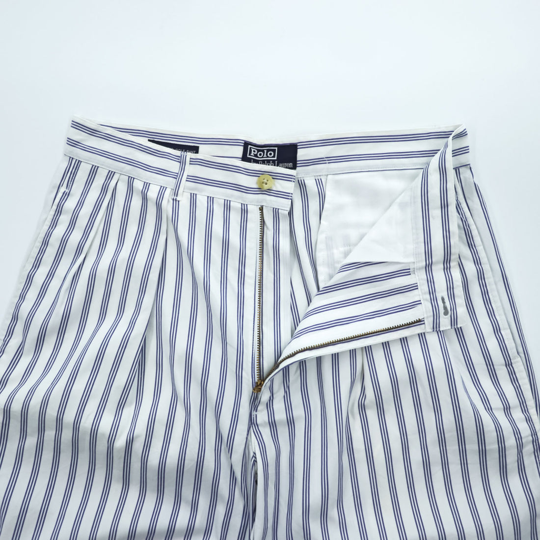 Polo Ralph Lauren 90年代 ヴィンテージ ワイド ストライプ スラックス パンツ L ブルー ホワイト 2タック プリーツ THE CLASSIC GOLF PANT