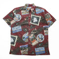 Reyn Spooner Hawaiian Traditionals Kona Coffee Print Aloha Shirt Burgundy Brown Cotton Poly Button Down