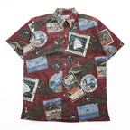 Reyn Spooner Hawaiian Traditionals Kona Coffee Print Aloha Shirt Burgundy Brown Cotton Poly Button Down