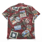 Reyn Spooner Hawaiian Traditionals Kona Coffee Print Aloha Shirt Burgundy Brown Cotton Poly Button Down