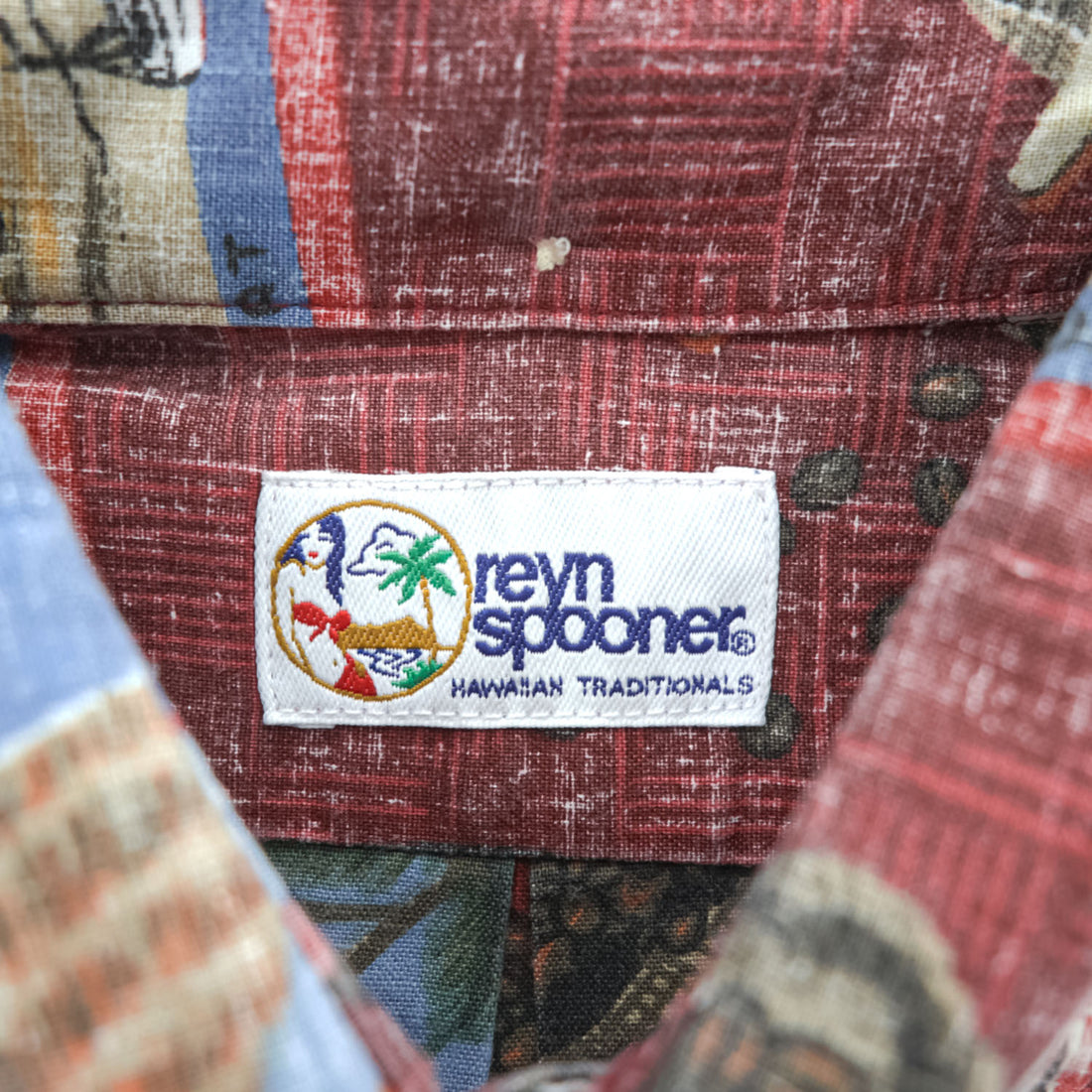 Reyn Spooner Hawaiian Traditionals Kona Coffee Print Aloha Shirt Burgundy Brown Cotton Poly Button Down