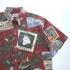 Reyn Spooner Hawaiian Traditionals Kona Coffee Print Aloha Shirt Burgundy Brown Cotton Poly Button Down