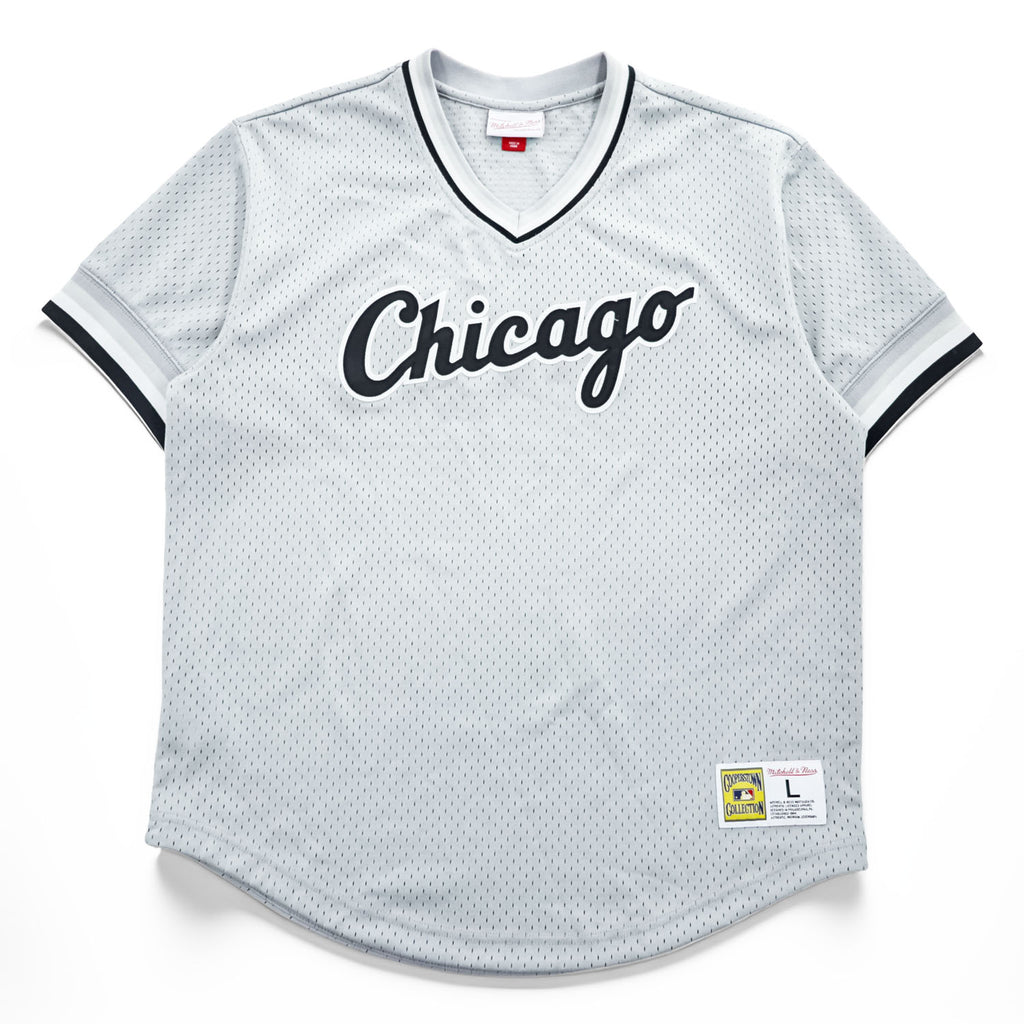 Mitchell & Ness メッシュ ゲームシャツ Vネック Tシャツ L グレー COOPERSTOWN COLLECTION MLB CHICAGO