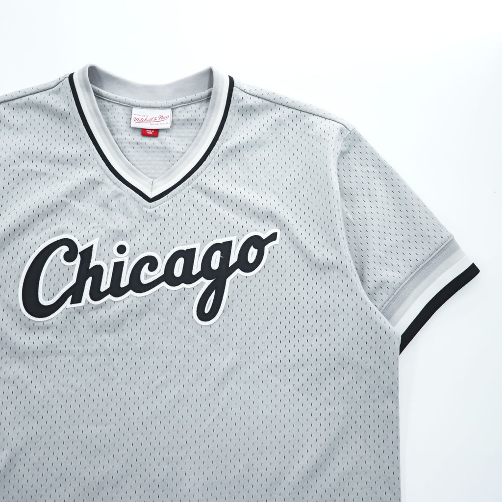 Mitchell & Ness メッシュ ゲームシャツ Vネック Tシャツ L グレー COOPERSTOWN COLLECTION MLB CHICAGO