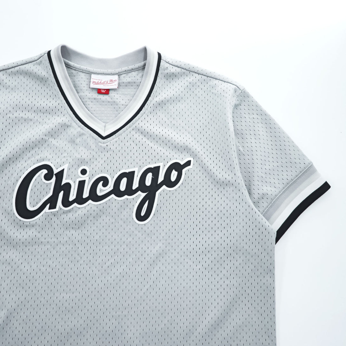 Mitchell & Ness メッシュ ゲームシャツ Vネック Tシャツ L グレー COOPERSTOWN COLLECTION MLB CHICAGO