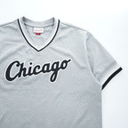 Mitchell & Ness メッシュ ゲームシャツ Vネック Tシャツ L グレー COOPERSTOWN COLLECTION MLB CHICAGO