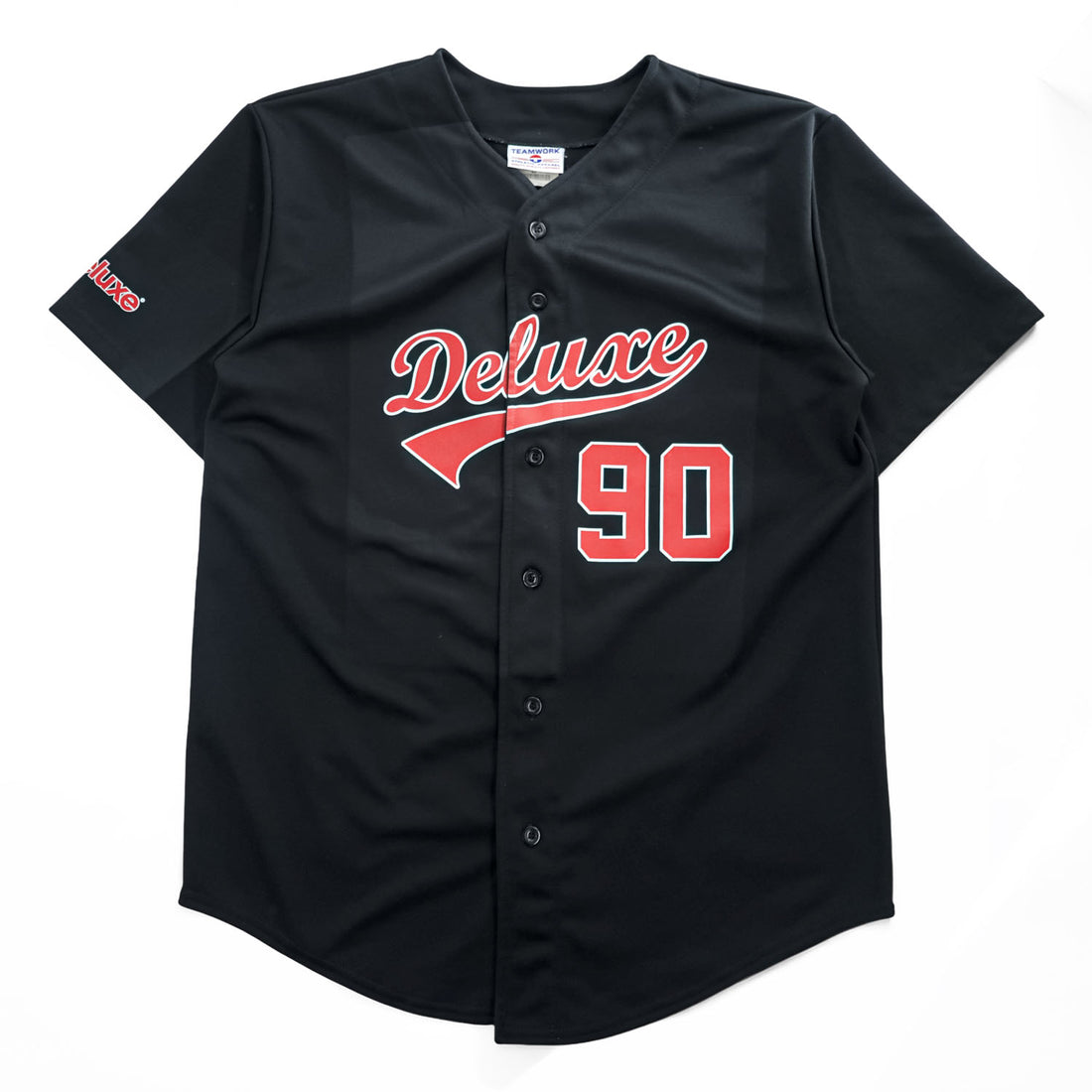 Vintage 90s Teamwork Athletic Apparel Deluxe 90 Black Baseball Jersey Made in USA Size XL 46-48