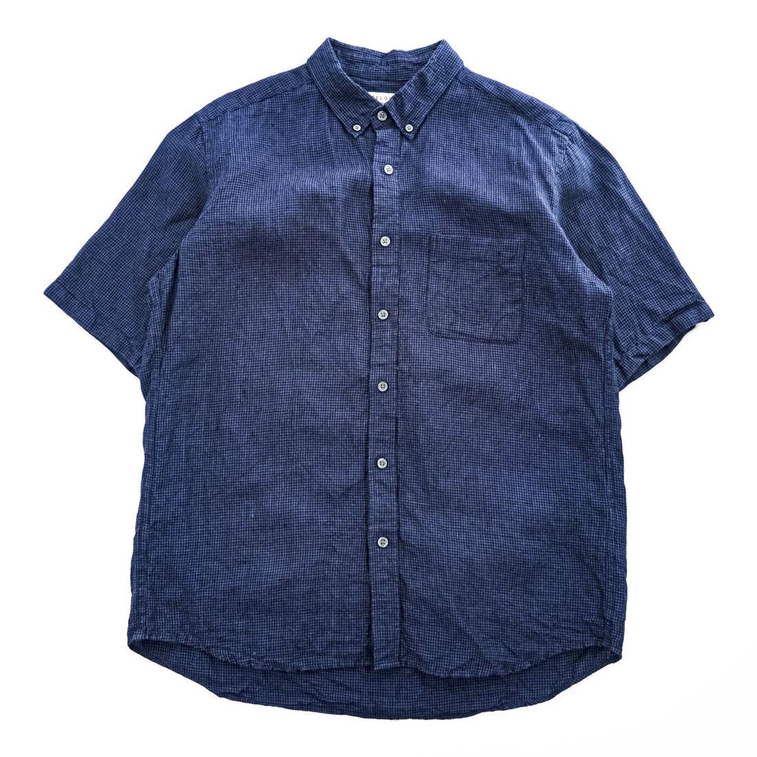 B:MING by BEAMS Belgian Linen Navy Black Micro Check Button Down Short Sleeve Shirt Size XL
