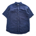 B:MING by BEAMS Belgian Linen Navy Black Micro Check Button Down Short Sleeve Shirt Size XL