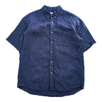 B:MING by BEAMS Belgian Linen Navy Black Micro Check Button Down Short Sleeve Shirt Size XL