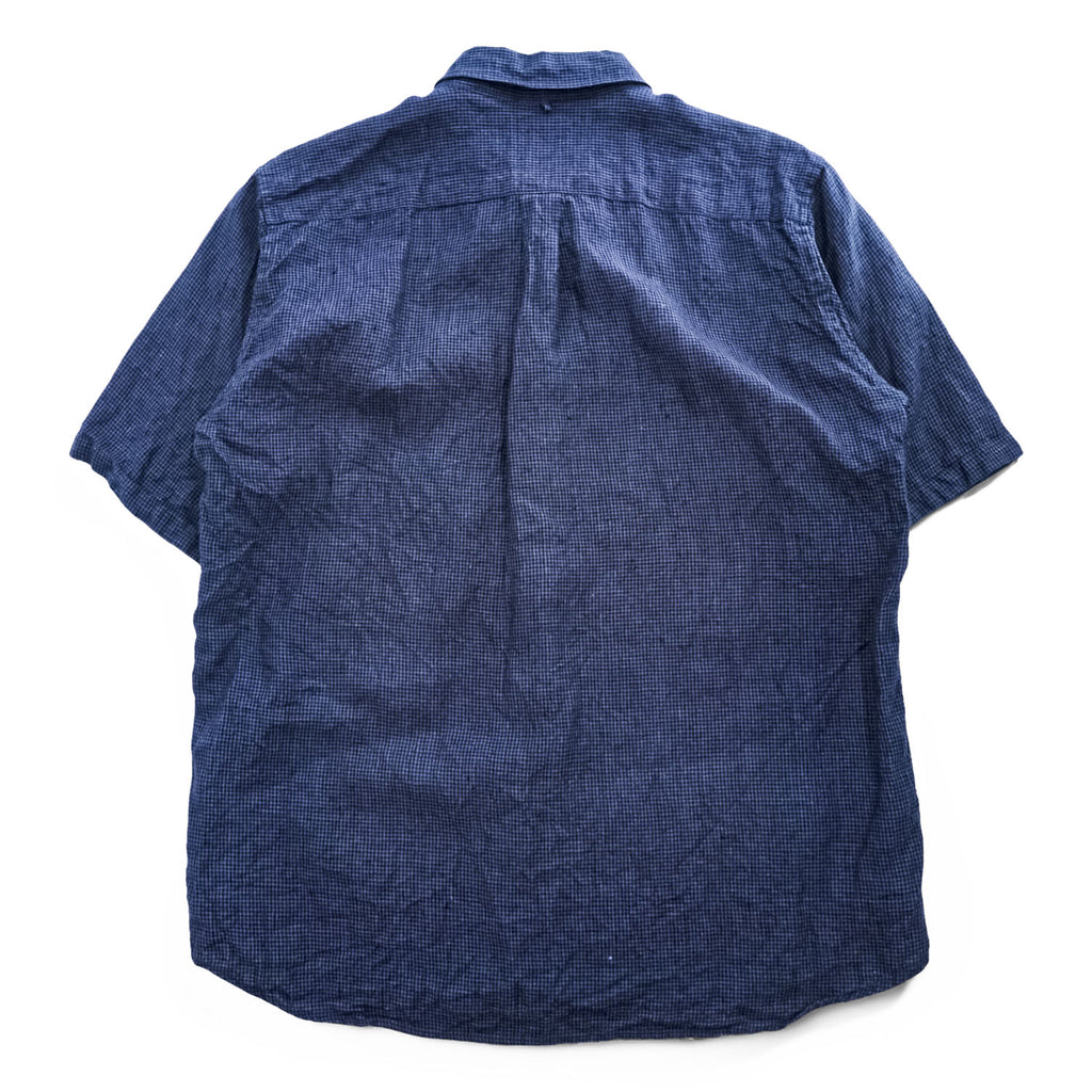 B:MING by BEAMS Belgian Linen Navy Black Micro Check Button Down Short Sleeve Shirt Size XL