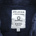 B:MING by BEAMS Belgian Linen Navy Black Micro Check Button Down Short Sleeve Shirt Size XL