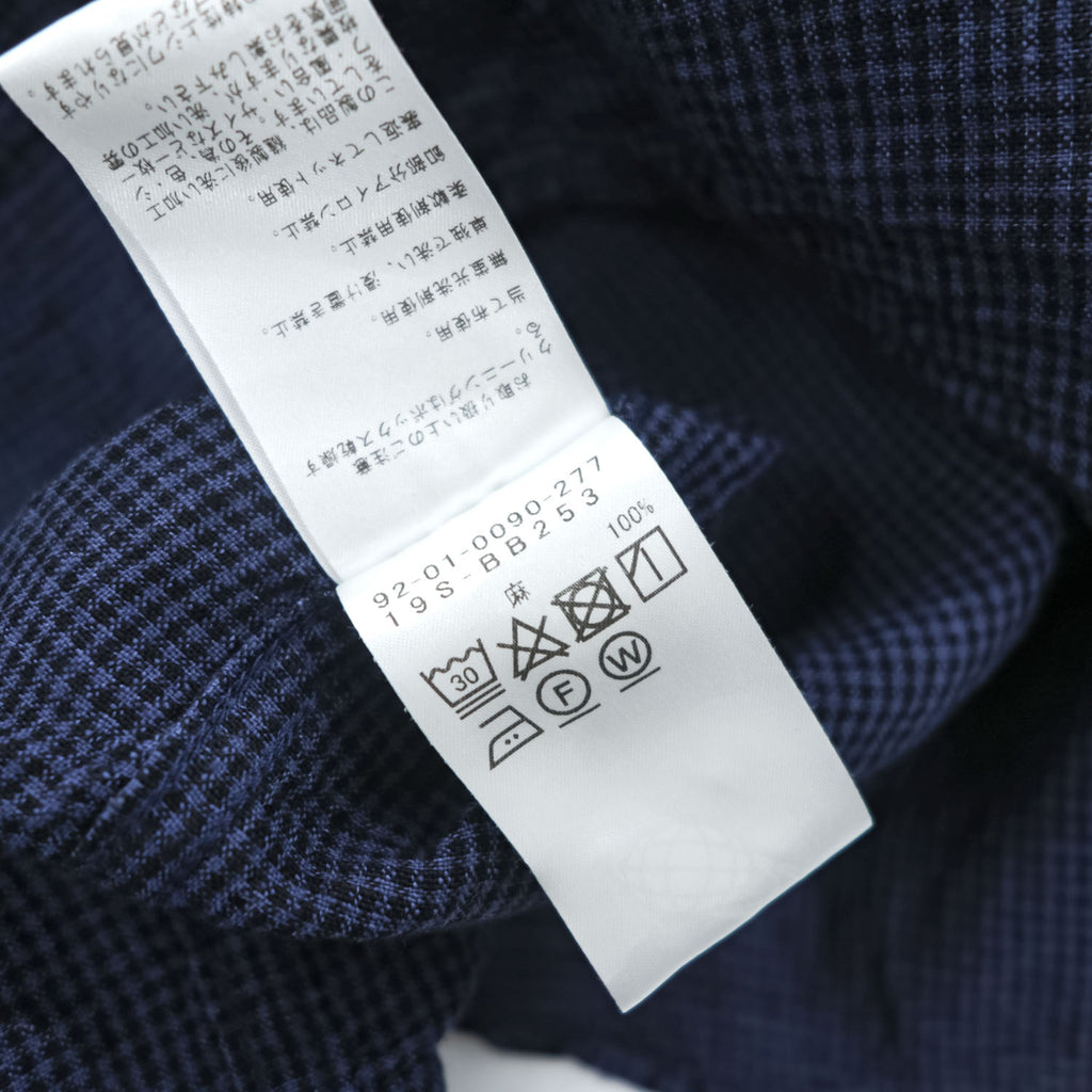 B:MING by BEAMS Belgian Linen Navy Black Micro Check Button Down Short Sleeve Shirt Size XL