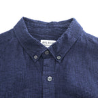 B:MING by BEAMS Belgian Linen Navy Black Micro Check Button Down Short Sleeve Shirt Size XL