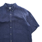 B:MING by BEAMS Belgian Linen Navy Black Micro Check Button Down Short Sleeve Shirt Size XL