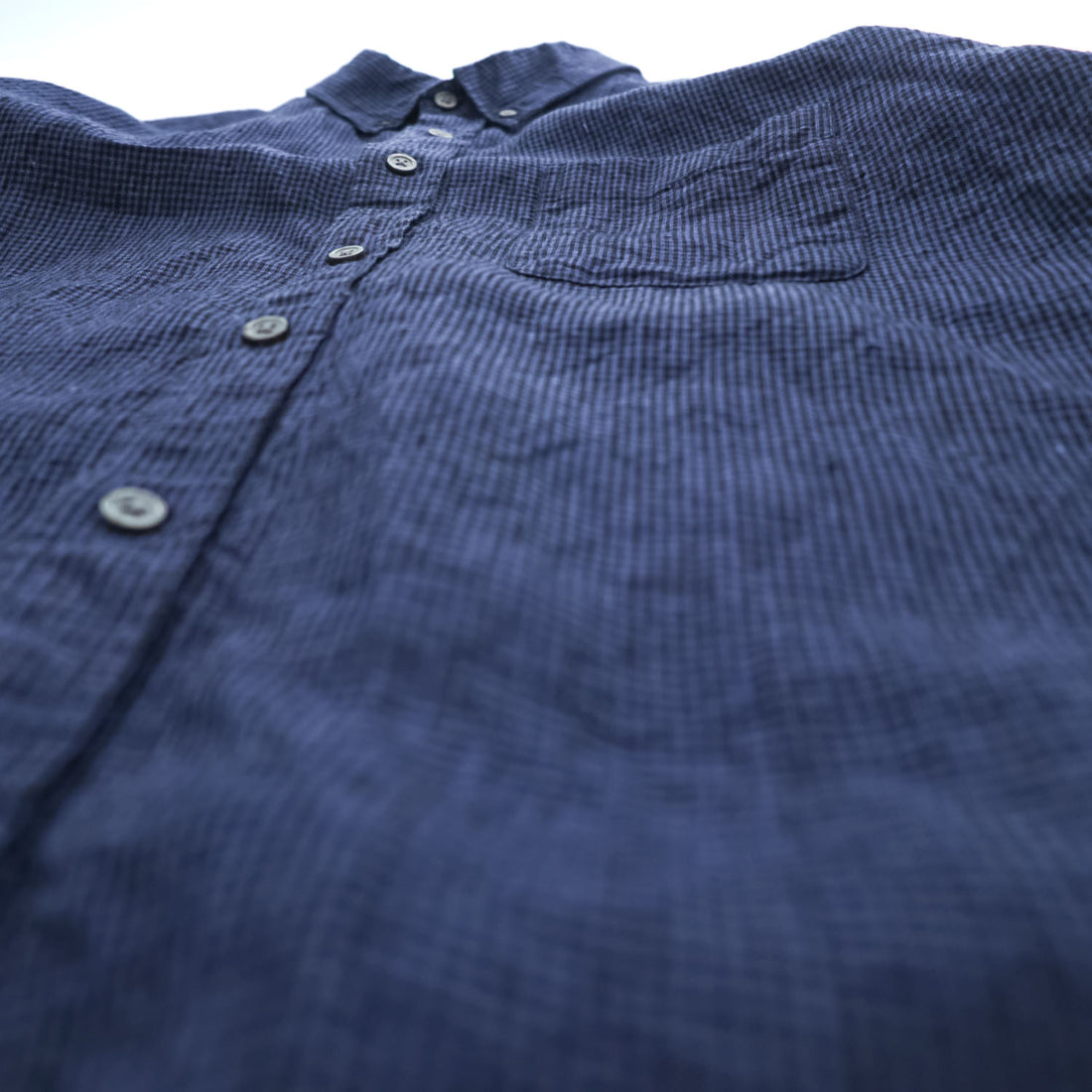 B:MING by BEAMS Belgian Linen Navy Black Micro Check Button Down Short Sleeve Shirt Size XL