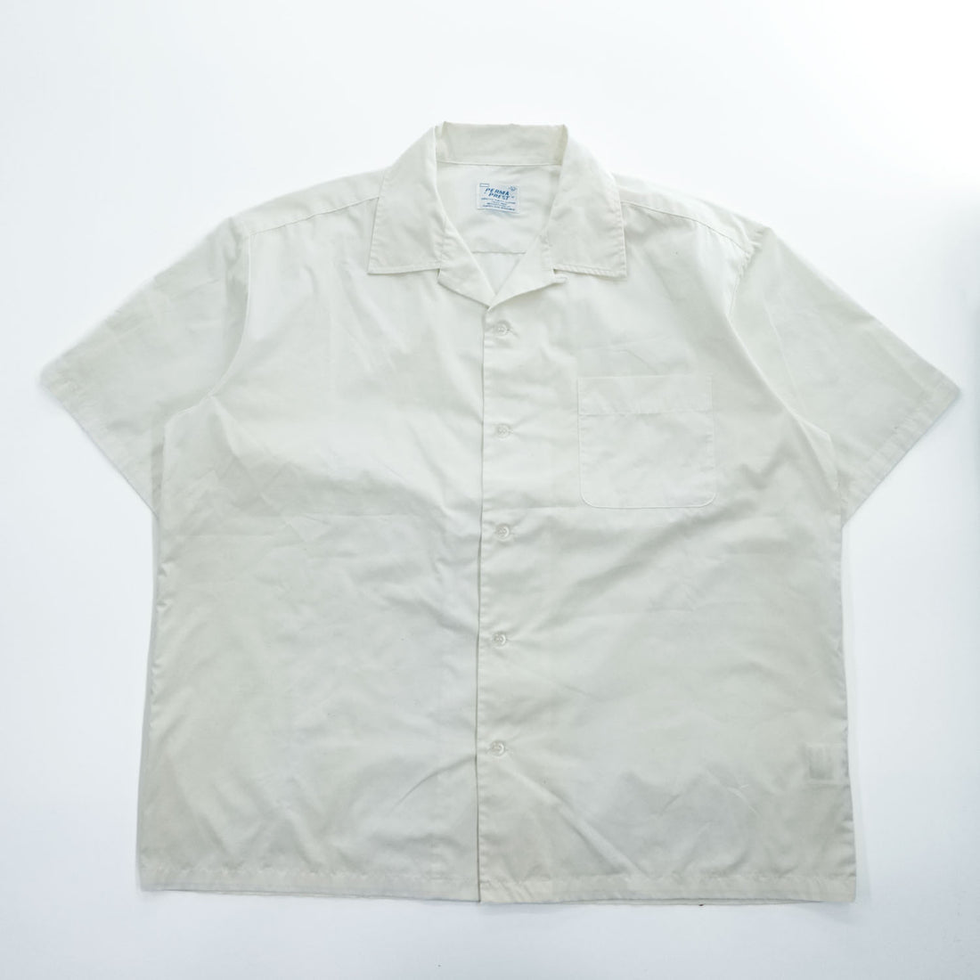 PERMA PREST Ivory Open Collar Short Sleeve Box Shirt Poly Cotton Blend Size L Japanese Label