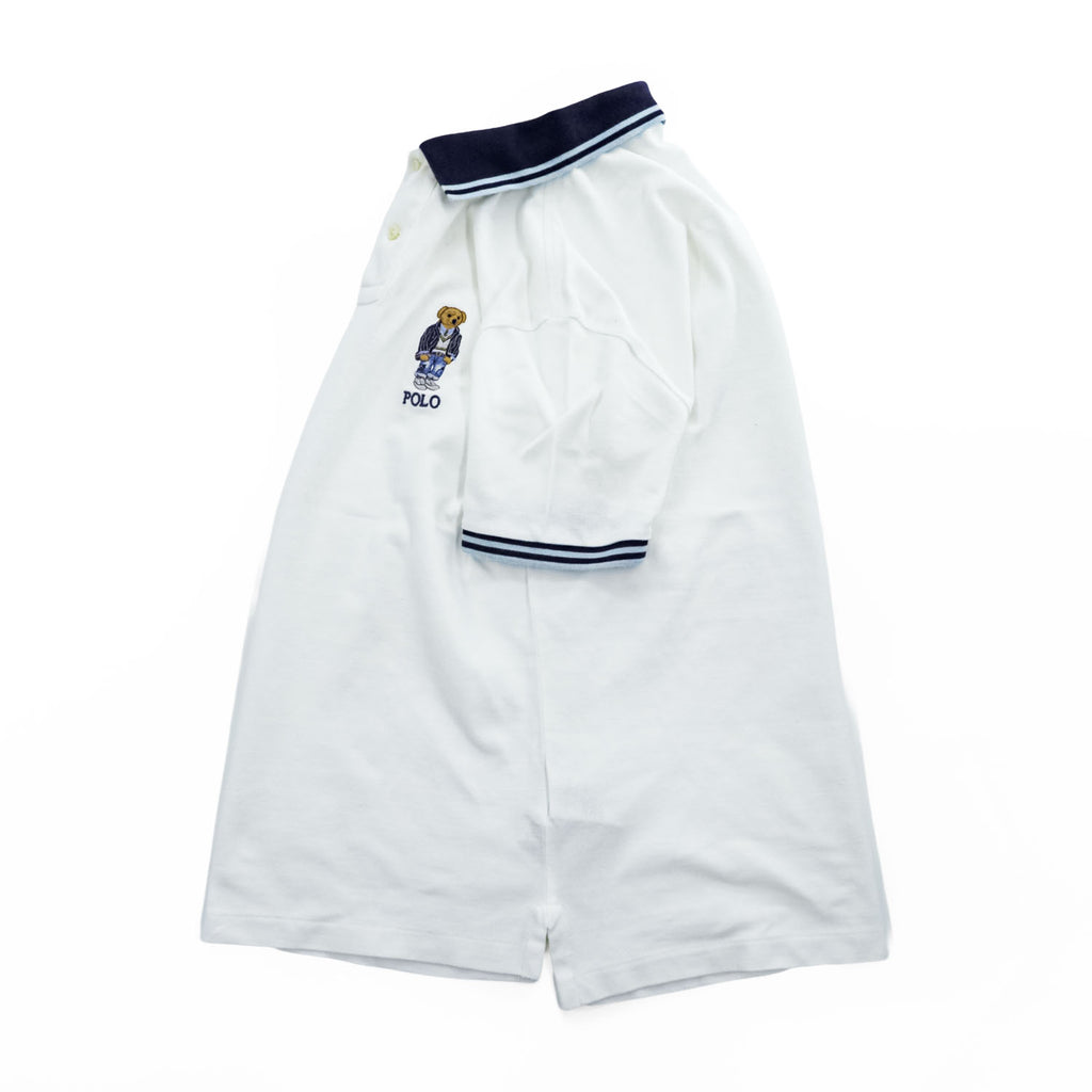 Polo Ralph Lauren ポロベア ポロシャツ S ホワイト CUSTOM SLIM FIT リブライン 鹿の子