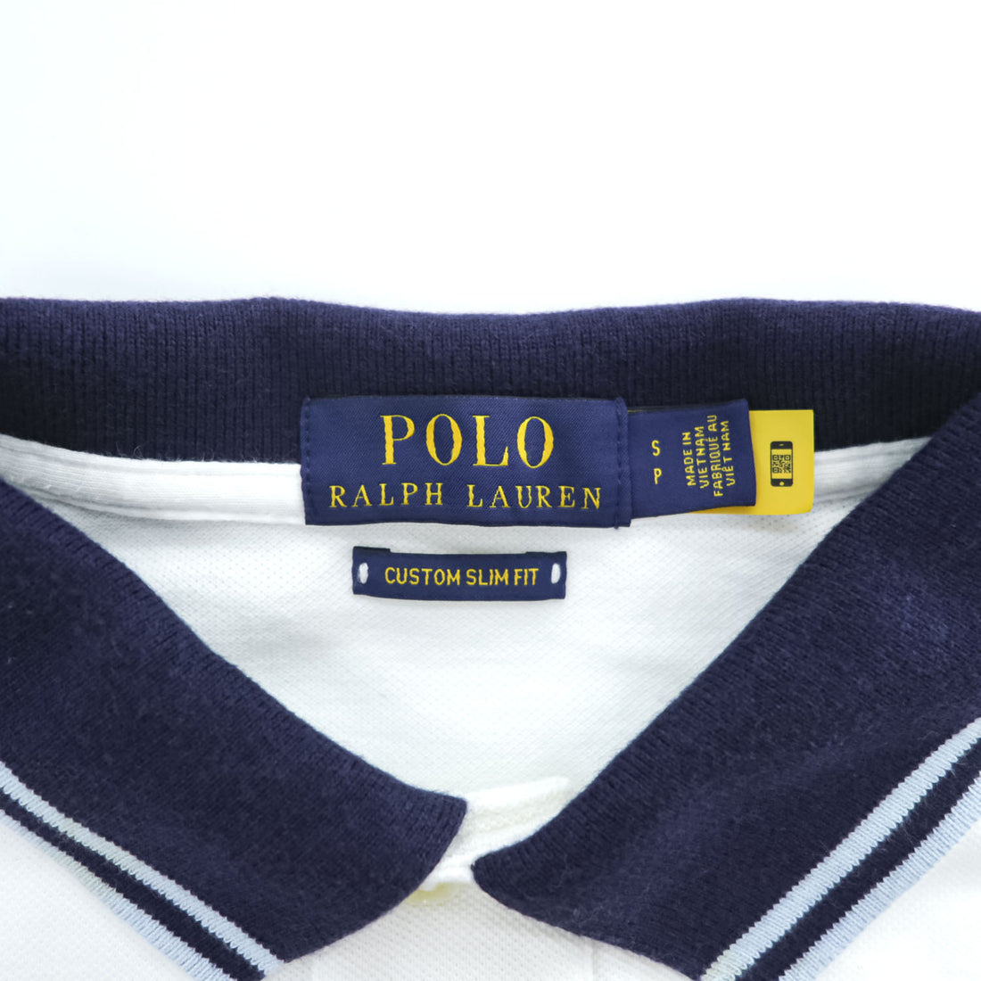 Polo Ralph Lauren ポロベア ポロシャツ S ホワイト CUSTOM SLIM FIT リブライン 鹿の子
