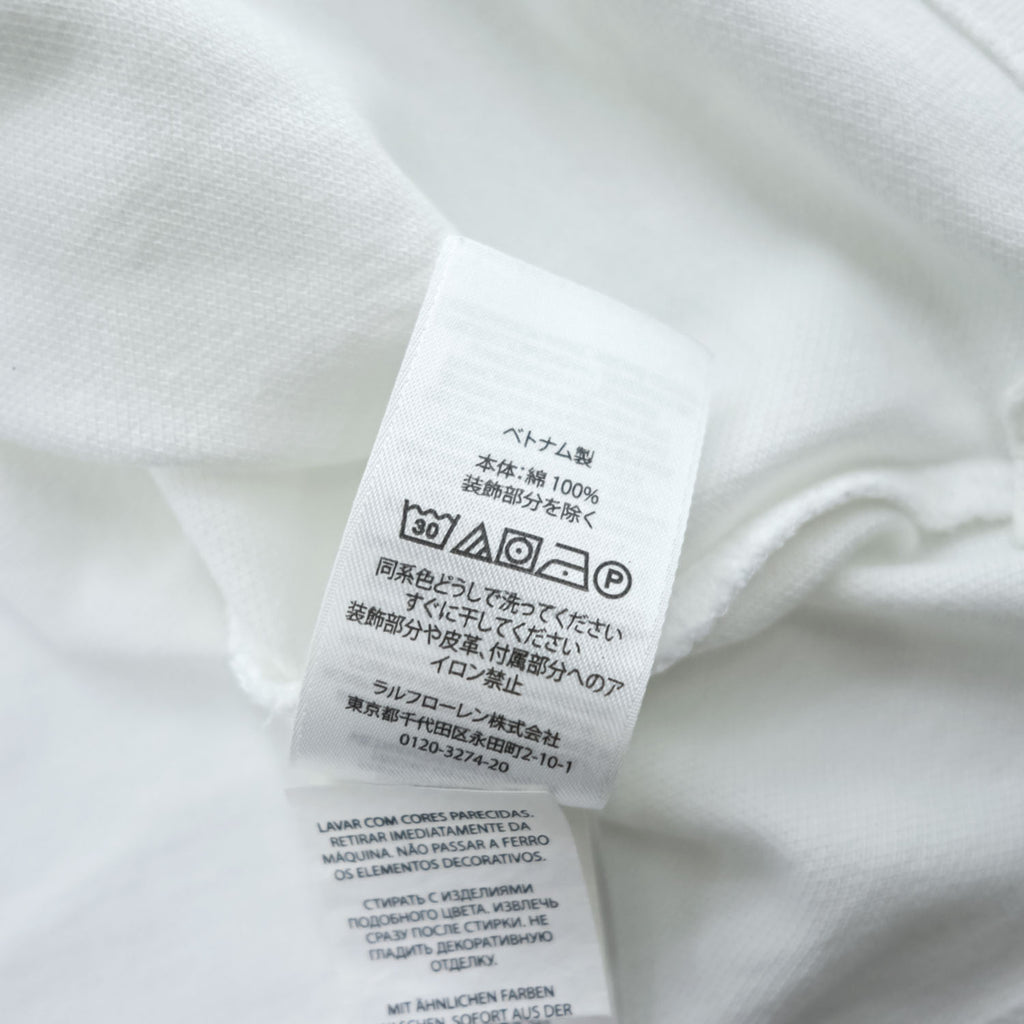 Polo Ralph Lauren ポロベア ポロシャツ S ホワイト CUSTOM SLIM FIT リブライン 鹿の子