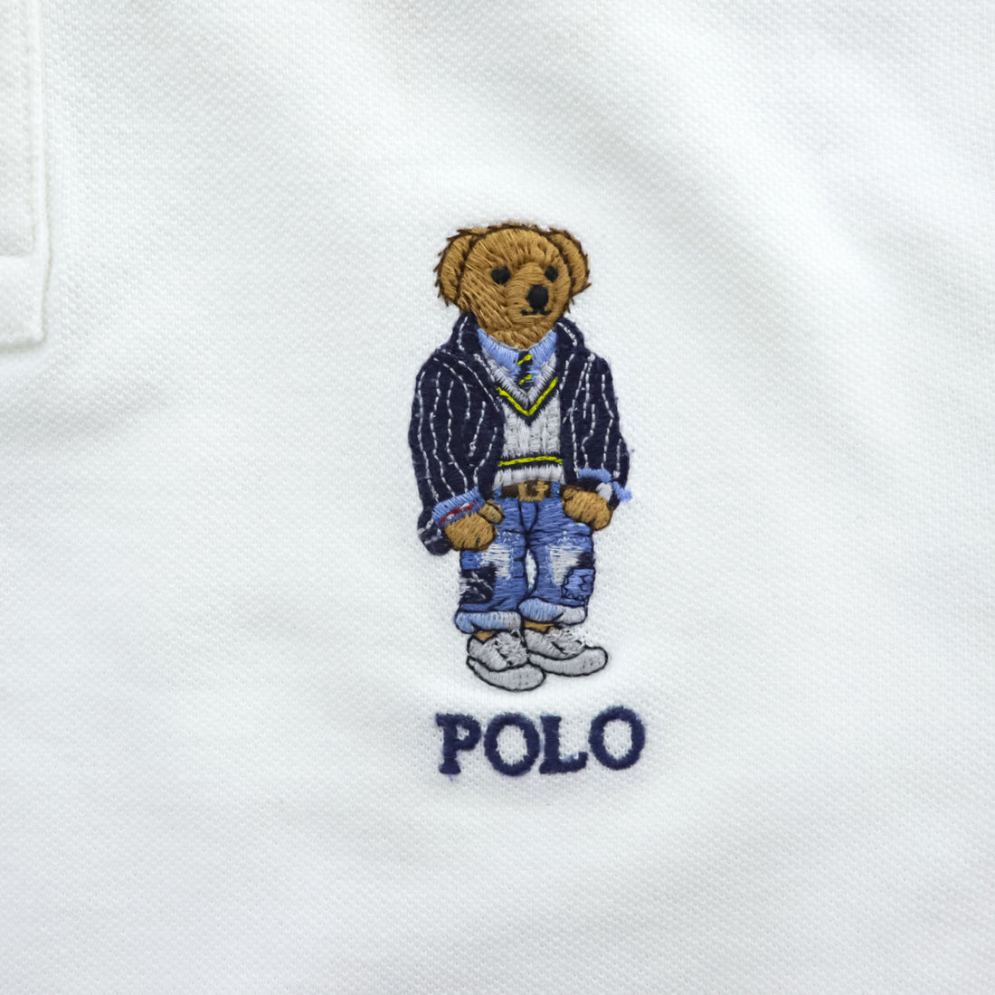 Polo Ralph Lauren ポロベア ポロシャツ S ホワイト CUSTOM SLIM FIT リブライン 鹿の子