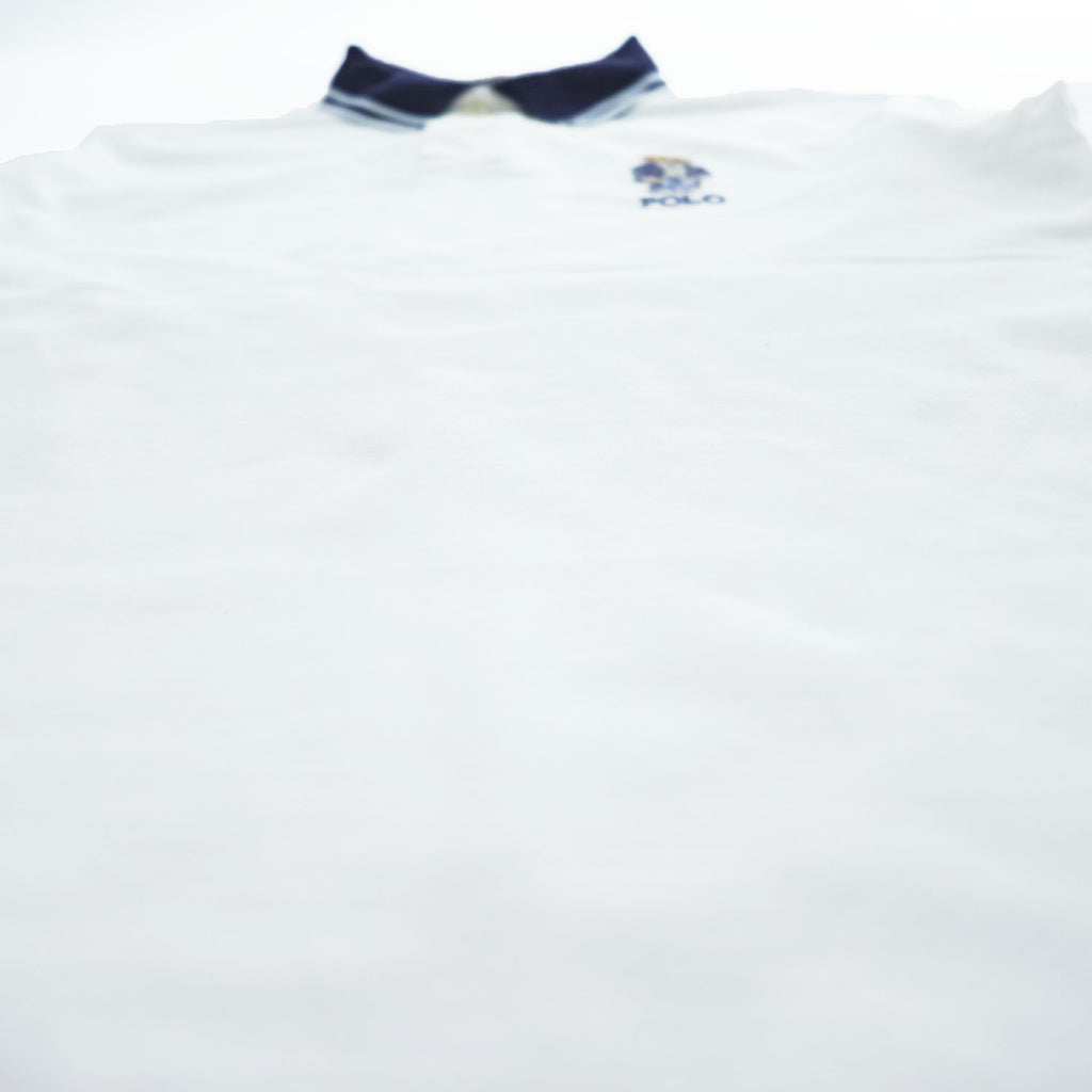 Polo Ralph Lauren ポロベア ポロシャツ S ホワイト CUSTOM SLIM FIT リブライン 鹿の子