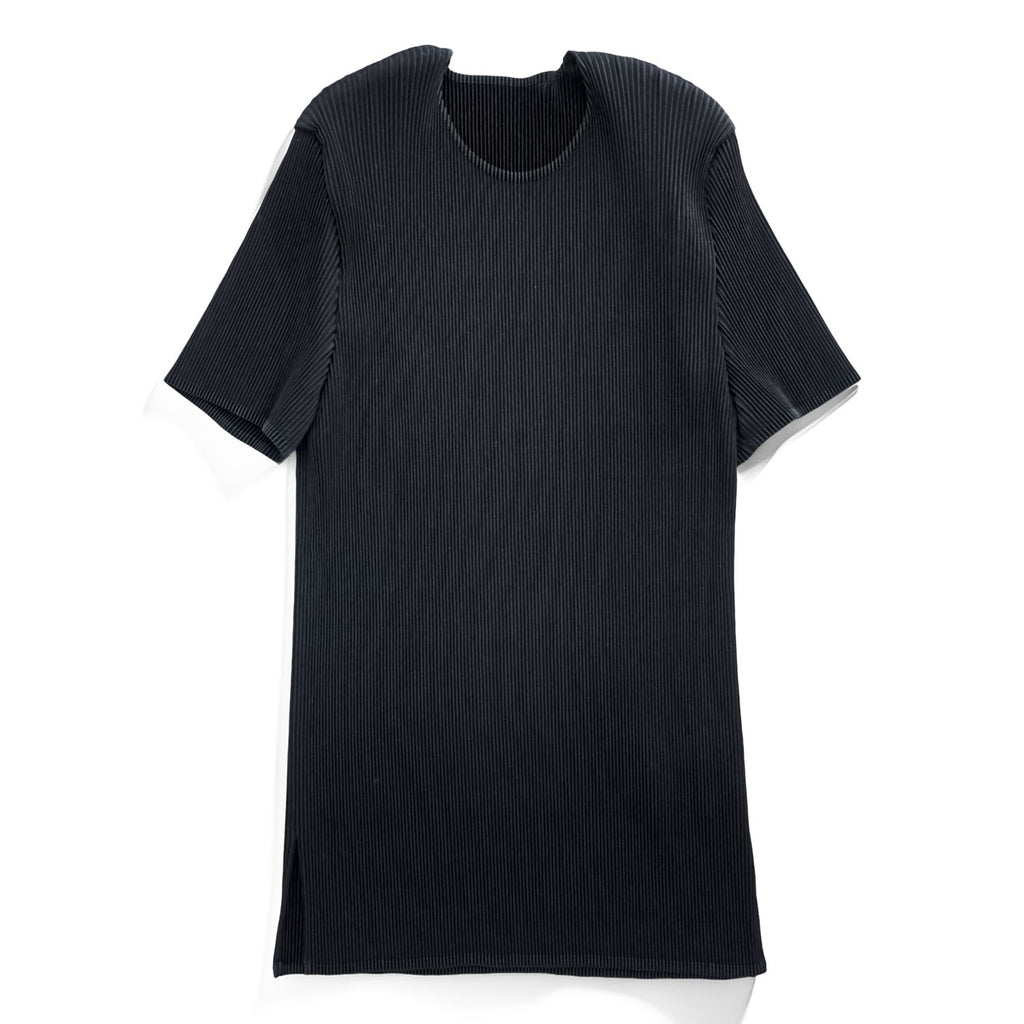 ISSEY MIYAKE FETE Black Pleated Short Sleeve Round Neck Top Size 2 Japan