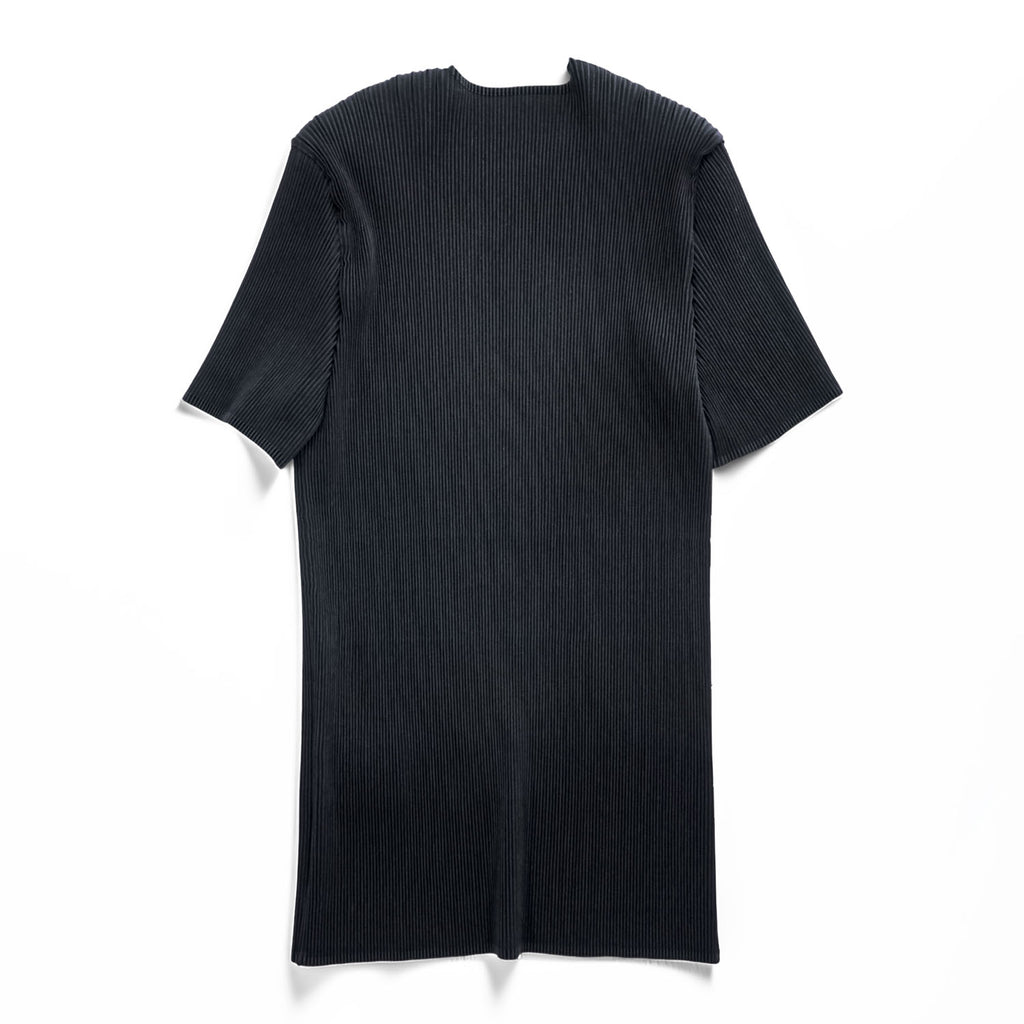 ISSEY MIYAKE FETE Black Pleated Short Sleeve Round Neck Top Size 2 Japan