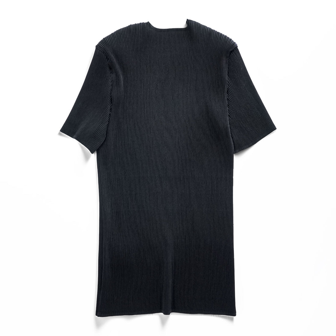 ISSEY MIYAKE FETE Black Pleated Short Sleeve Round Neck Top Size 2 Japan