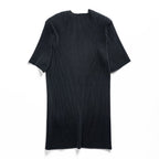 ISSEY MIYAKE FETE Black Pleated Short Sleeve Round Neck Top Size 2 Japan