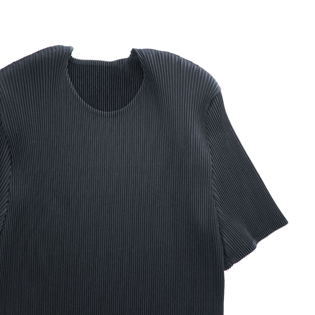 ISSEY MIYAKE FETE Black Pleated Short Sleeve Round Neck Top Size 2 Japan