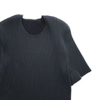 ISSEY MIYAKE FETE Black Pleated Short Sleeve Round Neck Top Size 2 Japan