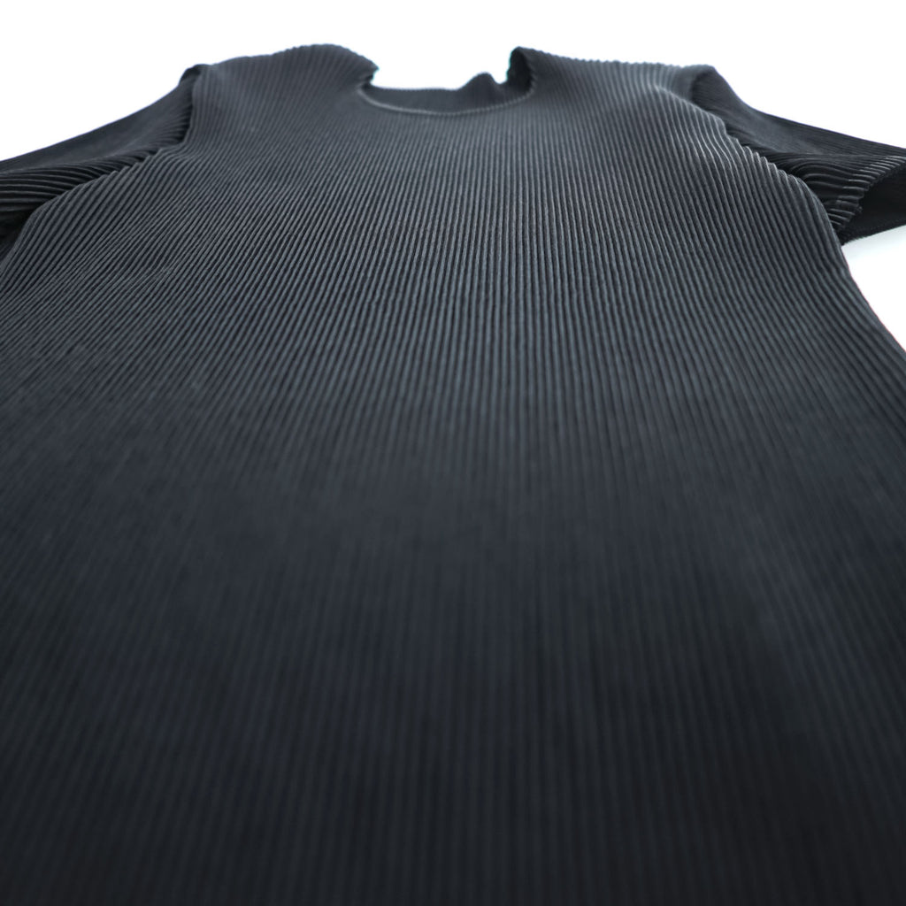 ISSEY MIYAKE FETE Black Pleated Short Sleeve Round Neck Top Size 2 Japan