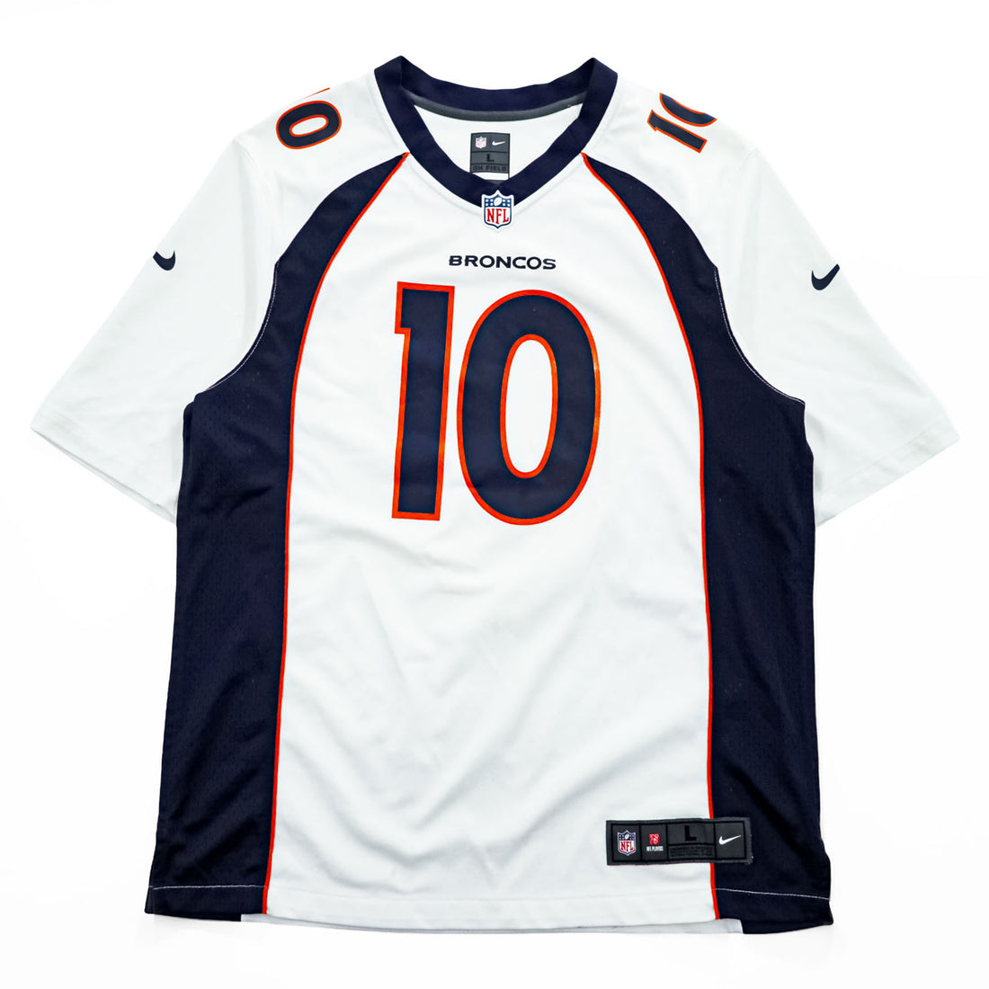 NIKE ゲームシャツ ユニフォーム Tシャツ L ホワイト ネイビー ON FIELD NFL BRONCOS ナンバリング