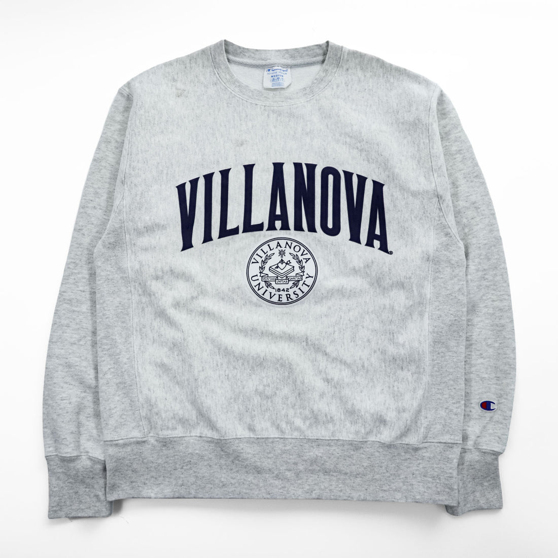Champion リバースウィーブ REVERSE WEAVE スウェット トレーナー XL グレー 裏起毛 VILLANOVA カレッジ アーチロゴ ワッペン