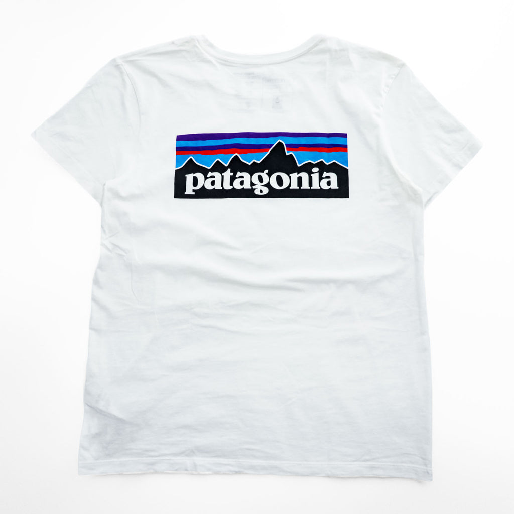 Patagonia P-6 Logo Organic Cotton T-Shirt S White Back Print Crew Neck Regular Fit 38587