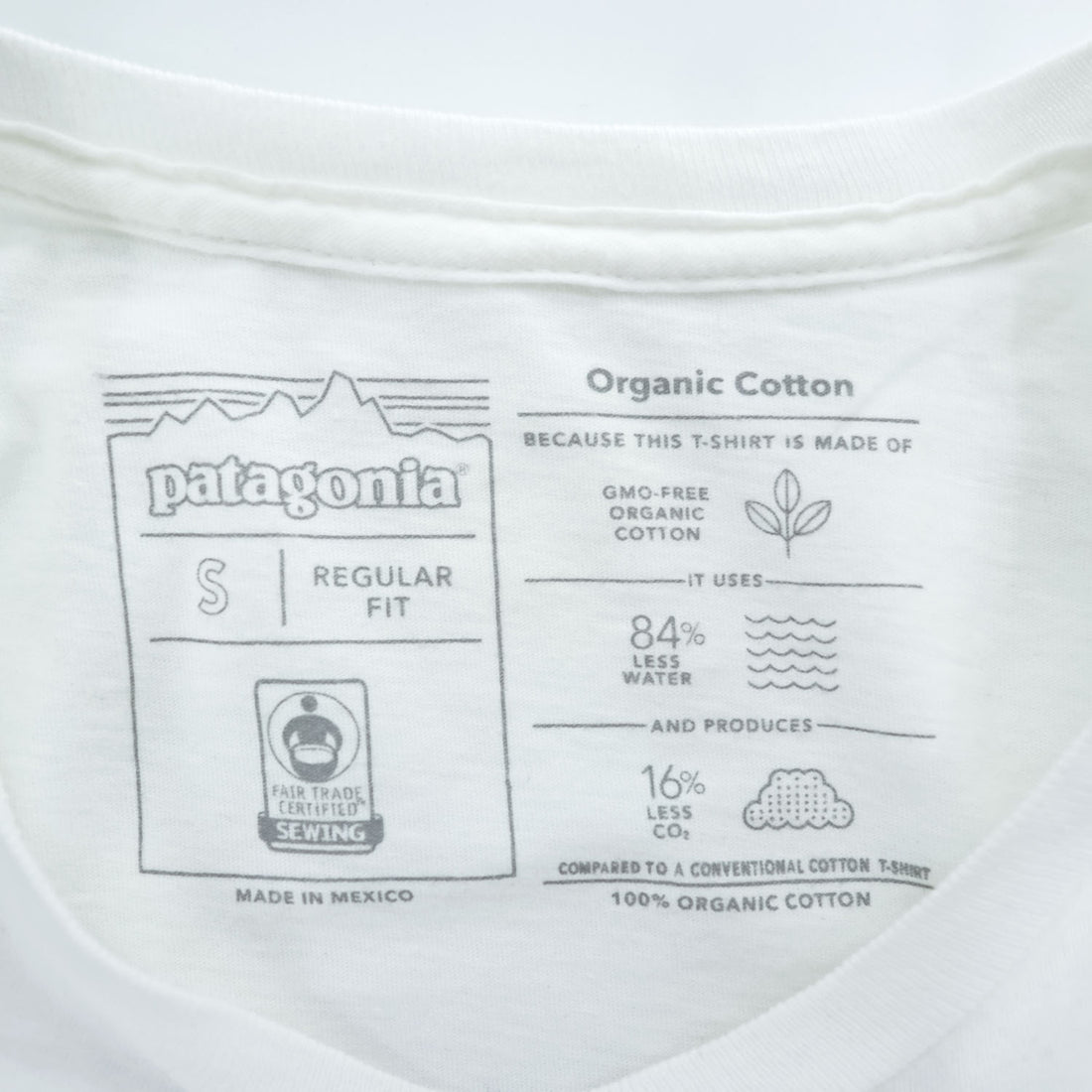 Patagonia P-6 Logo Organic Cotton T-Shirt S White Back Print Crew Neck Regular Fit 38587