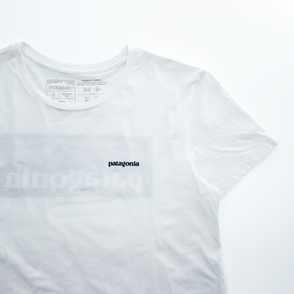 Patagonia P-6 Logo Organic Cotton T-Shirt S White Back Print Crew Neck Regular Fit 38587