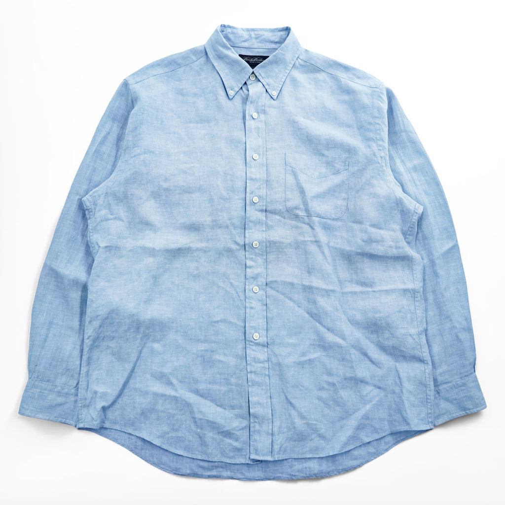 Brooks Brothers Irish Linen Button-Down Long Sleeve Shirt Light Blue 100% Linen Made in Hong Kong Men's Tag L (JP 3L)