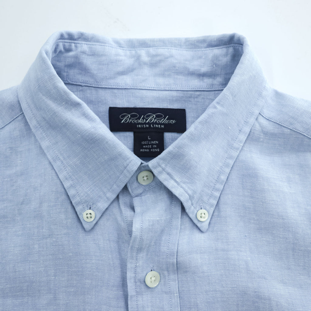 Brooks Brothers Irish Linen Button-Down Long Sleeve Shirt Light Blue 100% Linen Made in Hong Kong Men's Tag L (JP 3L)