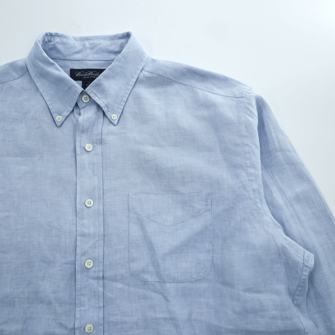 Brooks Brothers Irish Linen Button-Down Long Sleeve Shirt Light Blue 100% Linen Made in Hong Kong Men's Tag L (JP 3L)
