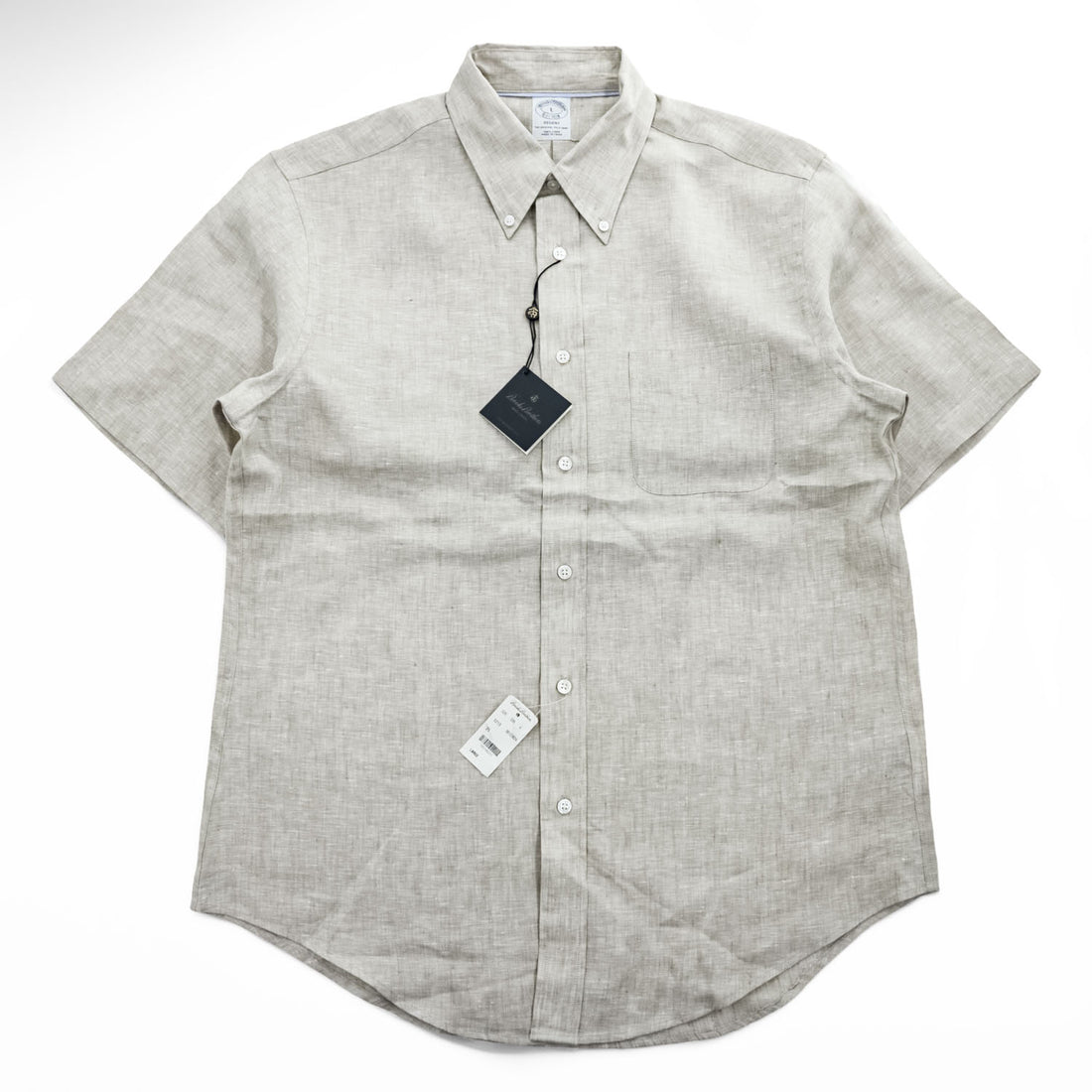 Brooks Brothers リネン 半袖シャツ L ベージュ 麻100% REGENT BAIRD McNUTT IRISH LINEN 未使用品 ボタンダウン