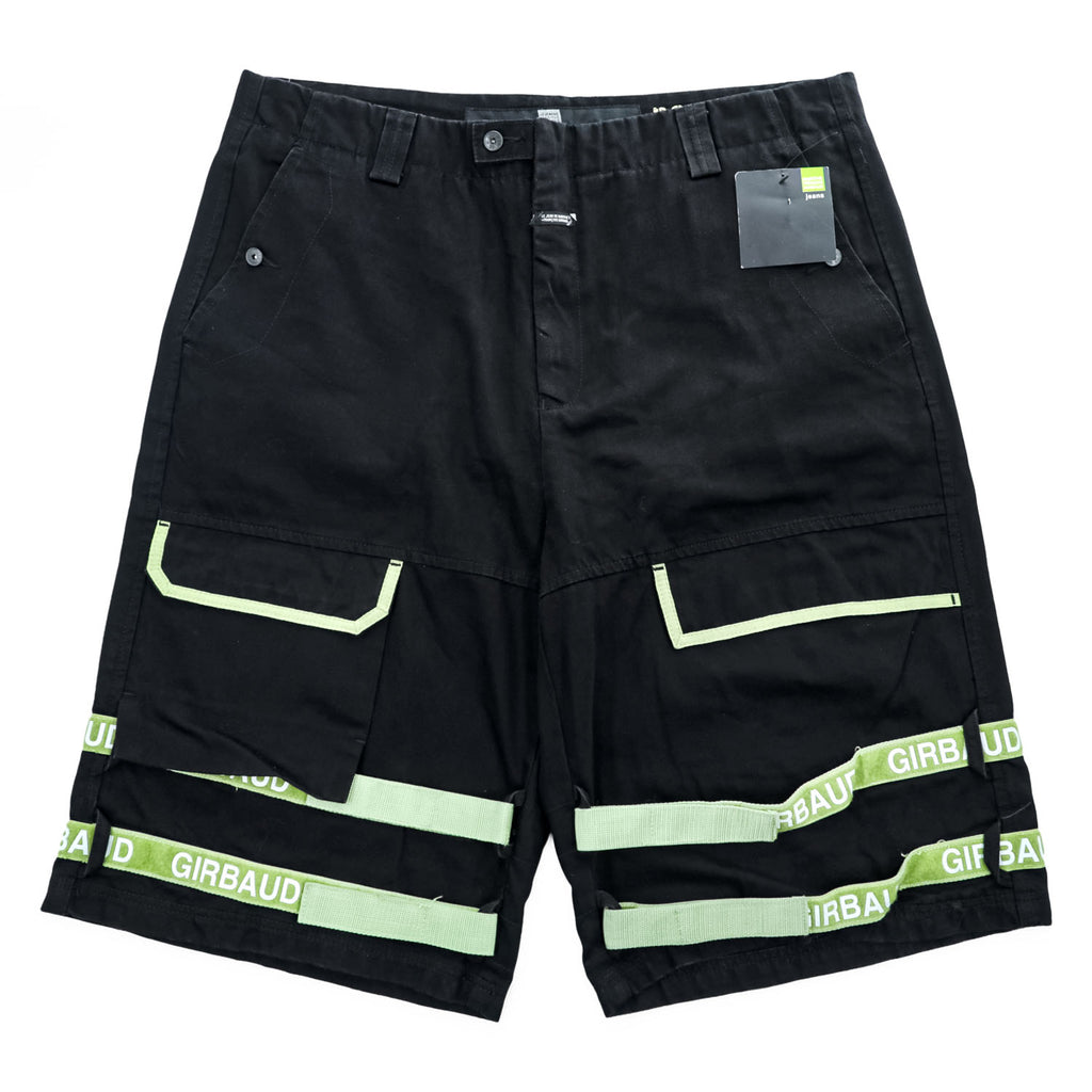 Marithe Francois Girbaud Taped Para Shuttle Shorts Black Leaf Green Shuttle Tape Baggy Cargo Y2K Size 42