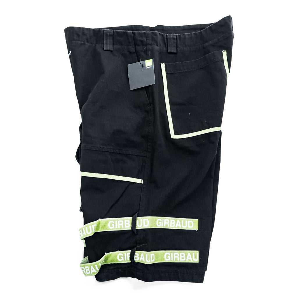 Marithe Francois Girbaud Taped Para Shuttle Shorts Black Leaf Green Shuttle Tape Baggy Cargo Y2K Size 42