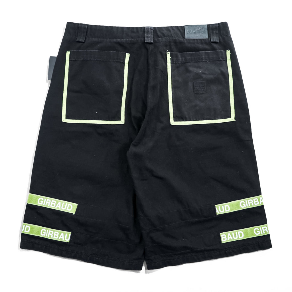 Marithe Francois Girbaud Taped Para Shuttle Shorts Black Leaf Green Shuttle Tape Baggy Cargo Y2K Size 42